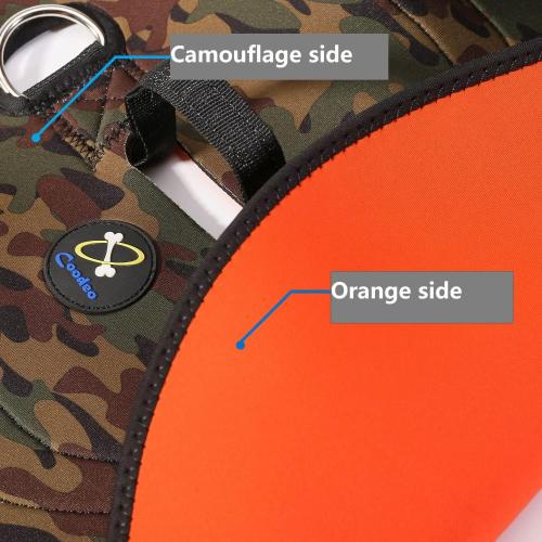 XL Coodeo Dog Hunting Vest Orange, Camo and Reversible Reflective Dog Tactical Harness Hound Jacket for Protection and Security, 4.5mm Neoprene Waterproof Safety Dog Vest Both Sides to Wear (X-Large)