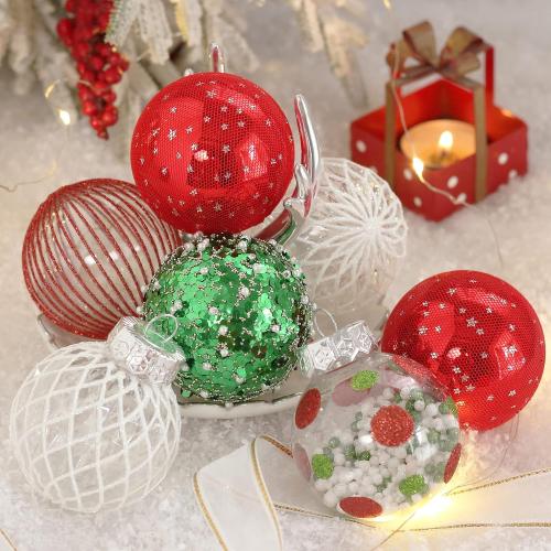 25PCS Christmas Ornaments Set, 2.36/6CM Assorted Clear Plastic Shatterproof Ball Hanging Ornaments for Xmas Tree Decorations, for Indoor Home Holiday Decor - Red/Green/White.