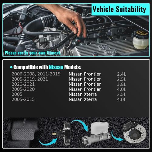 PartsFlow Power Brake Booster 53-3113 Compatible with Nissan Frontier 2005-2021 Xterra 2005-2015 4.0L V6 2.5L L4 2.4L L4 47210EA040 47210ZP04A