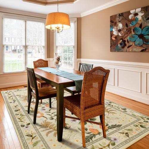 Area Rugs for Living Room, Washable 5x7 Vintage Rug for Bedroom, Non-Slip Floral Carpet for Home Office Nursery Dining Room Kitchen, Beige