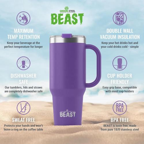Beast 42 oz Tumbler Stainless Steel Vacuum Insulated Coffee Ice Cup Double Wall Travel Flask (Deep Purple)