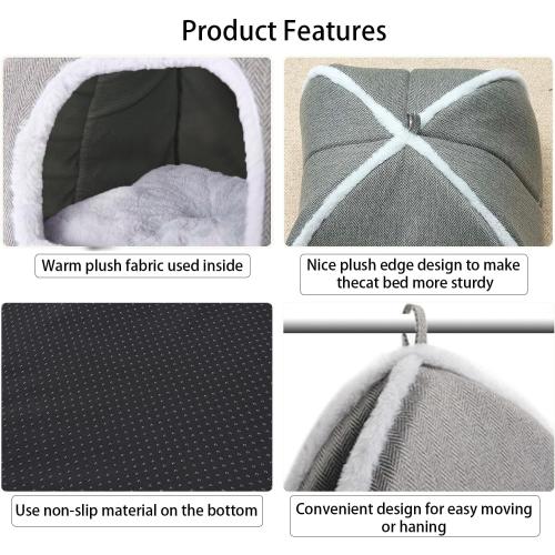 Cat Beds for Indoor Cats-Cat Bed Cave House Tent for Kittens and Small Pets with Washable Cushioned,Soft and Warm Indoor House, Grey, 15 inches
