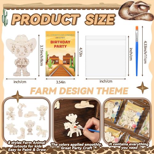 Saypacck 24 Pcs Party Favors Wooden Painting Craft Kits Birthday Party Supplies with Organza Bag for Goodie Bags Fillers Adult Thank You Gifts(Western Cowboy)