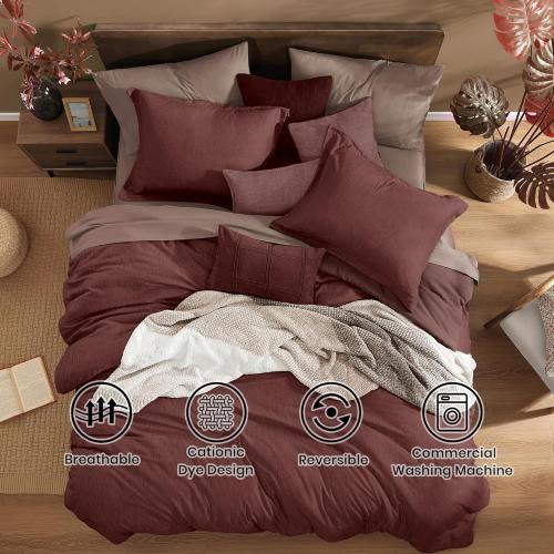 Monbix California King Comforter Set - 7 Pieces Cationic Dyeing Dark Red Bed in a Bag Cal King Bedding Sets with Comforter, Sheets, Pillowcases & Shams, Reversible Bedding Comforters Sets (108 * 92)