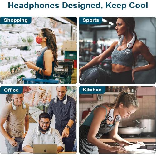 CIVPOWER Neck Fan: Portable Personal Neck Cooling Rechargeable Bladeless Fan - Hands Free 3 Speed 4000 mAh Battery USB Operated Wearable Headphone Design - Gift for Men Women Outdoor (White)