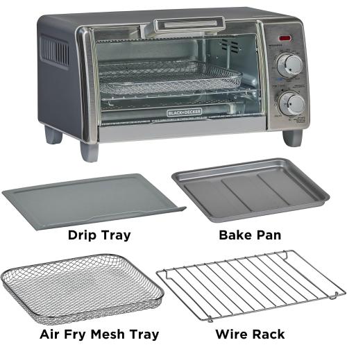 BLACK DECKER Crisp 'N Bake Air Fry Countertop Convection Toaster Oven, Medium Capacity, 4-Slice, 5-in-1, Fits 9” Pizza, 30-Min Timer, Bake, Broil, Air Fry, Toast, Keep Warm, Stainless Steel