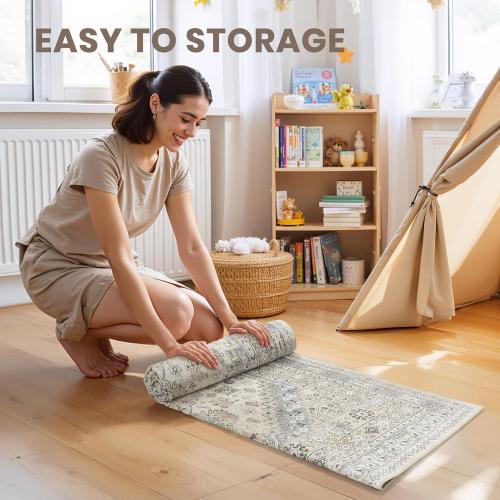 zesthome Size 9x12 Color  beige Area Rugs,Stain Resistant Washable Rug,Ultra-Thin Rugs for Living Room,Bedroom,Non-Slip Backing Home Decor Large Area Rug (Beige,9'x12')