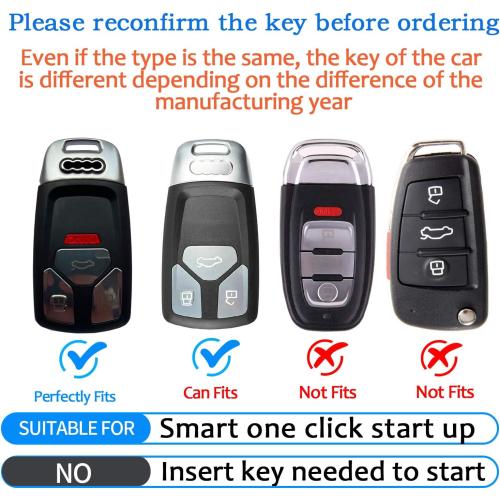 Tukellen for Audi Key Fob Cover Genuine Leather With Keychain,Leather Key Case Protector Compatible Audi A4 Q7 Q5 TT A3 A6 SQ5 R8 S5 smart key-Black