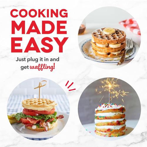 Dash Deluxe Mini Waffle Maker- Compact, Easy-to-Clean Breakfast Appliance - Convenient Cord Wrap - Cleaning Brush Included - 4-Inch - Apple Red‼️light dirt‼️