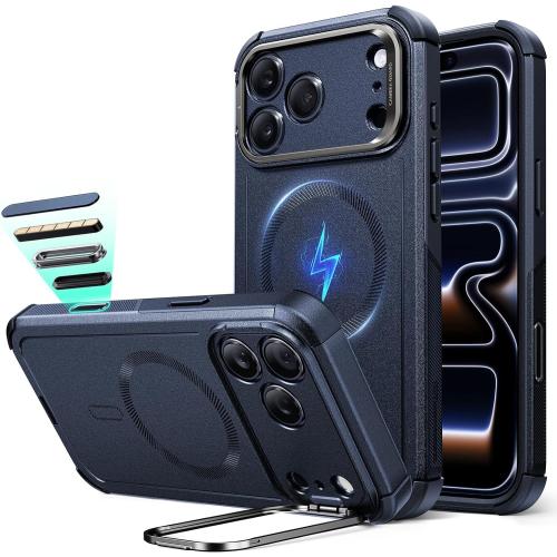ESR for iPhone 17 Pro Case with Stash Stand, 7X Military-Grade Drop Protection with Camera Control, Shock-Absorbing Phone Rugged Cover, Compatible with MagSafe Accessories, Cyber Series, Blue