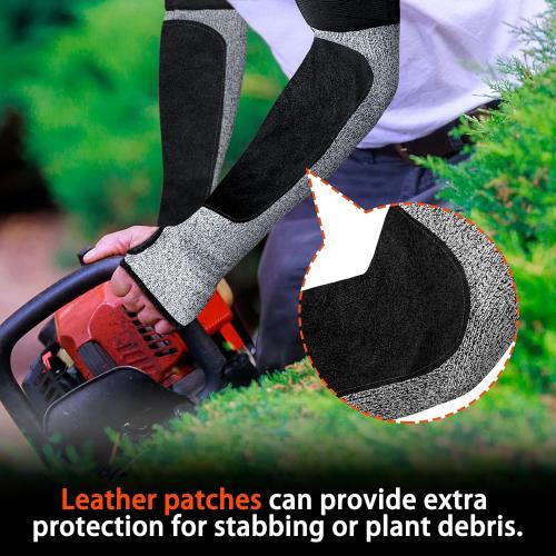 MIG4U Cut Resistant Sleeves with Leather Patches, Arm Safety Protection for Men and Women Thin Skin, Anti Puncture Level 5 Protective Arm Sleeve in Gardening, Farm, Welding, 18''