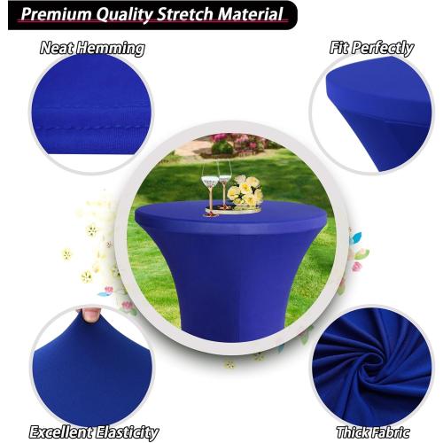 2 Pack Cocktail Table Cover, Spandex Cocktail Fitted Tablecloths, Stretch Round High Top Table Cloths for Bar Wedding Party Banquet, Royal Blue, 30-32 Diameter x 40-43 Height
