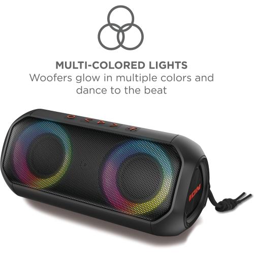 Ion Audio Uber Boom - Water resistant Portable Bluetooth Speaker with Party Lights, Built-in Microphone and Stereo-Link (Renewed)