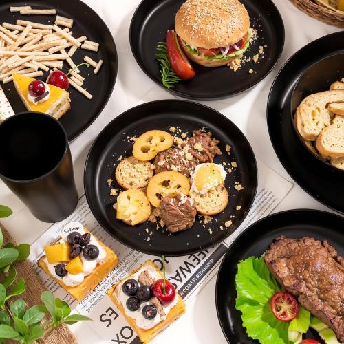 EjonirInjonir 24pcs Non-Toxic Black Wheat Straw Dinnerware Sets for 6 Home
