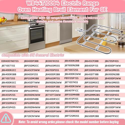 LXun Upgrade WB44T10094 Oven Heating Element Compatible with GE Range Stove Oven Parts, WB44T10094 Broil Element Part Replaces PS2359892 AH2359892 1536684 EAP2359892 AP4412352