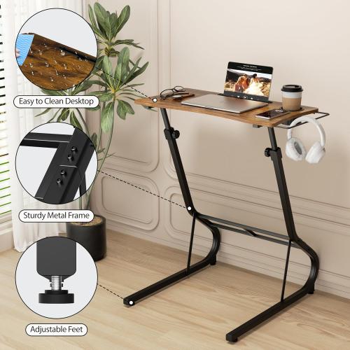 GRLEAF Adjustable Height Standing Desk for Walking Pad Treadmill, Desk for Laptop with Cup Holder, Desk for Bike/Cycling, Used for Bedrooms and Offices (Rustic Brown)