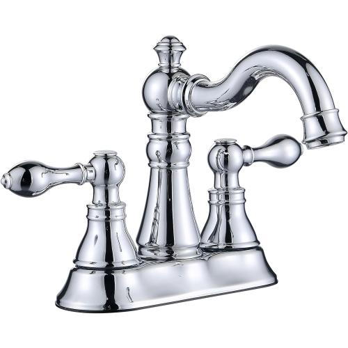 2-Handle Polished Chrome Bathroom Faucet 4 Inch Centerset, with Drain | Derengge Classic 4 Bath Lavatory Faucet,High Arc 360° Swivel Stainless Spout, 2-3 Hole Sink for Lavatory/Vanity F-0048-CP