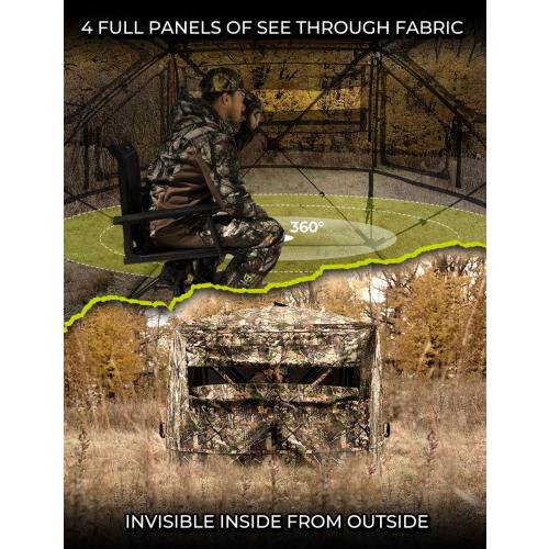 TIDEWE Hunting Blind 360°See Through with Large Open Door, Pop Up Ground Blind with Removable Curtain & Carrying Bag, Portable Resilient Tent(Forest Fade Camo)