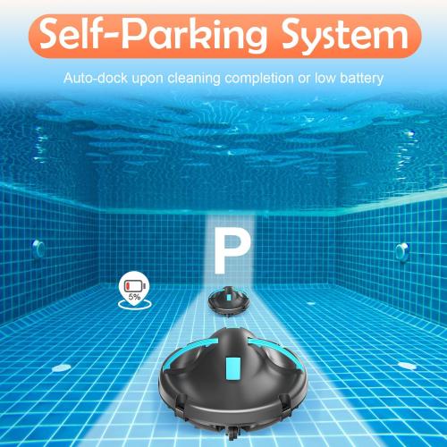 (2026 New) Pool Vacuum for Above Ground Pool, Cordless Robotic Pool Cleaner with Dual Motors Strong Suction, 130-Min Runtime, Auto-Parking, Pool Vacuum Robot for Inground Flat Pools Up to 1100 Sq.Ft