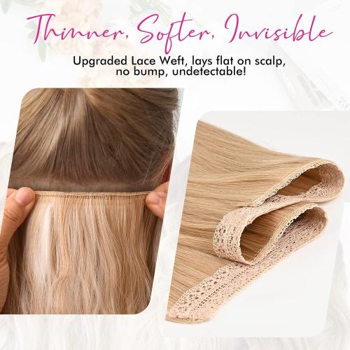 REECHO Invisible Wire Hair Extensions with Thinner Softer Lace Weft (Chocolate Brown with Highlights, 16 Inch (Pack of 1))