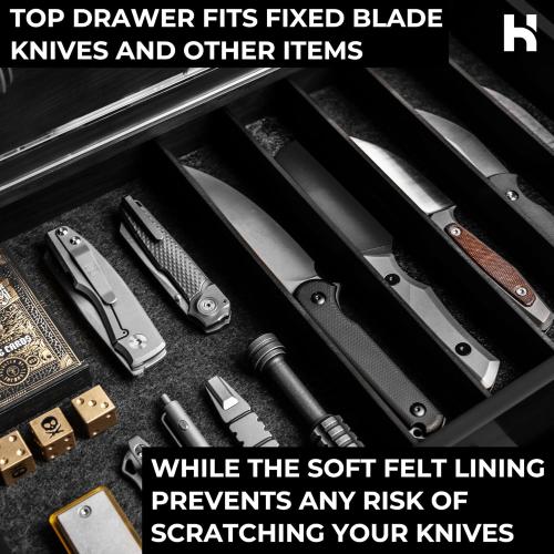 Holme & Hadfield Premium Knife Display Case for up to 50 Knives – Extra Large Handcrafted Wooden Pocket Knife Organizer for Collections – Birthday Gift for EDC Collectors – Luxury Built to Last