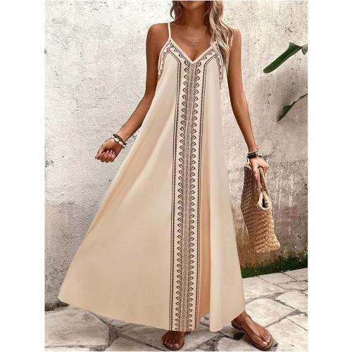 SOLY HUX Women's Leopard Print Maxi Dress V Neck Spaghetti Strap Flowy Long Vacation Summer Dresses