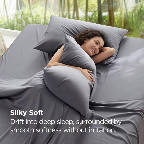 Bedsure Zipper Pillow Cases King, Cooling King Pillow Cases Set of 2, Rayon Derived from Bamboo Cooling Pillowcase for Hot Sleepers, Soft & Breathable Pillow Covers, Gifts, Dark Grey, 20x36 Inches