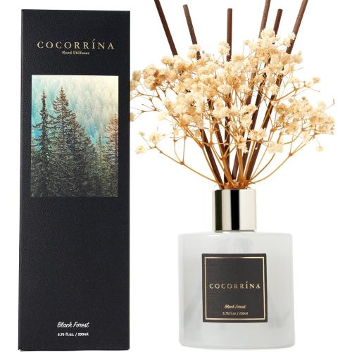 Cocorrína Reed Diffuser Sets, 6.7 fl oz. Black Forest Diffuser with Sticks Home Fragrance Reed Diffuser for Bathroom Shelf Decor
