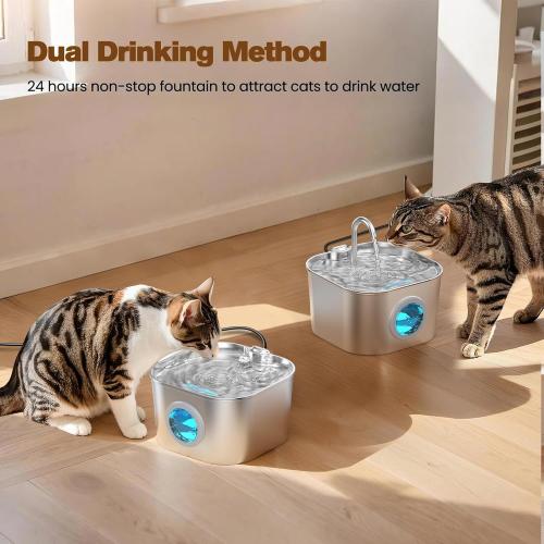 Cat Water Fountain Stainless Steel: Pet Fountains for Cats/Dog Indoor Automatic Waterer Bowls for Drinking Small Animal Water Dispenser Metal Pets Watering Faucet Bottle Auto Kitty Watering Supplies