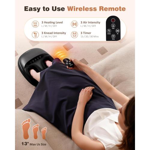 KNQZE Shiatsu Foot Massager with Heat and Compression, Deep Kneading Foot Massage for Plantar Fasciitis Relief, Remote Control, Multi Massage Modes, Auto Shut-Off Timer, FSA Eligible, Mothers Day gift