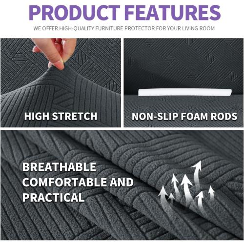 Super Stretch Couch Cover  New Striped Sofa Covers Fitted Slipcovers with Elastic Bottom, Dog Cat Pets Proof Spandex Fabric Comfortable & Durable (Dark Grey, Sofa)