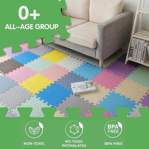 16 Tiles Foam Play Mat for Baby, Soft & Safe EVA Foam Mats for Floor, Square Baby Play Mat, Kids Foam Puzzle Floor Mat, Play Mat for Playpen(White/Loli Pink)