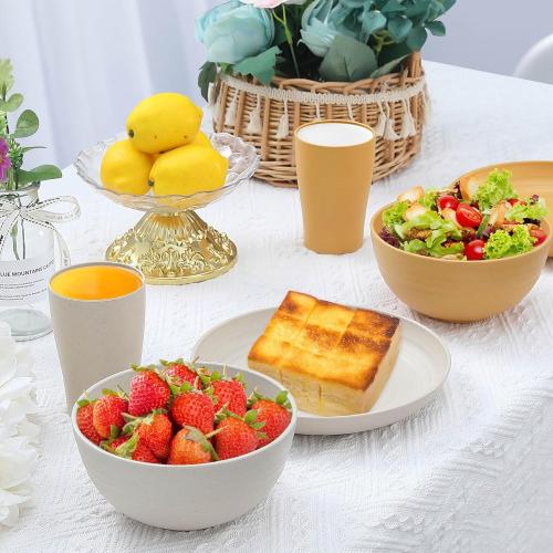 12pcs Kids Wheat Straw Dinnerware Sets, Wheat Straw Plates and Bowls Set for 4 Microwave Safe (Black)