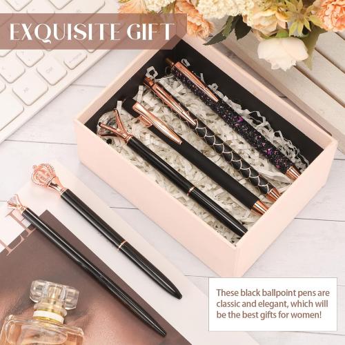 Qeeenar 6 Pcs Fancy Ballpoint Pens Glitter Metal Pens, Black