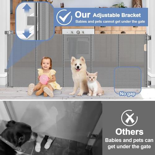 BLACK Reinforced Retractable Dog Gate with Support Strip 60 Wide Retractable Outdoor Gate for Decks Mesh Dog Gate Retractable Indoor Retractable Pet Gate for Dogs Retractable Mesh Gate Retractable Cat Gate