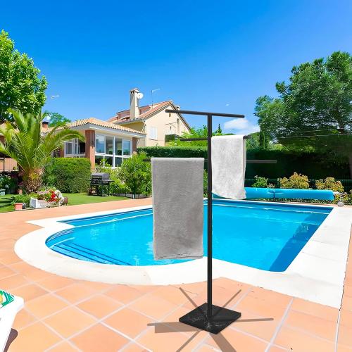 Eadot Marble Base Outdoor Standing Towel Rack for Swimming Pool, Hot Tub Or Spa, 304 Stainless Steel 6 Arms Standing Towel Sheet Holder Blanket Drying Rack Matte Black