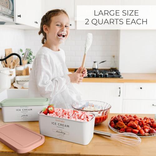 ZICOTO Set of 2 Reusable Ice Cream Tub Containers 2 Quart Each with Lids