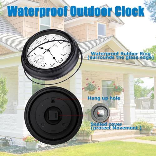 16 Inch Large Outdoor Clock Waterproof with Thermometer Retro Wall Clocks for Patio Pool Garden Home,Bronze