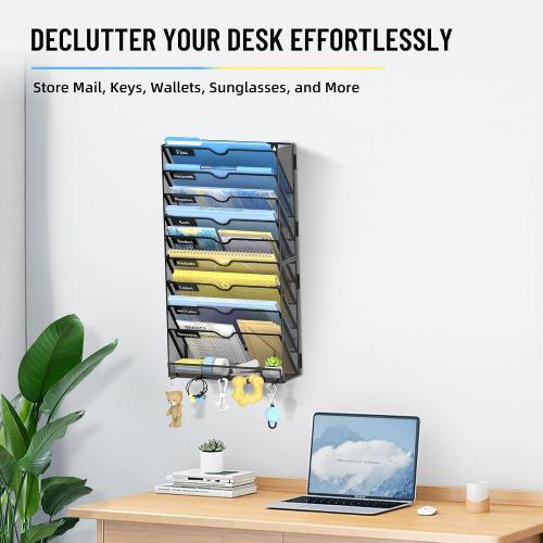 SUPEASY 10-Tier Wall File Organizer with Hooks, Hanging File Organizer