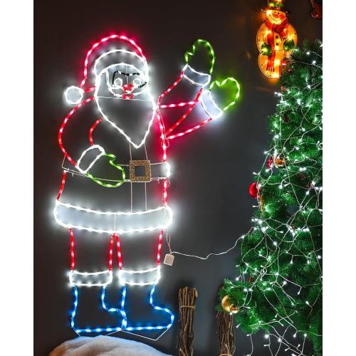 5FT Lighted Waving Santa Claus Animated Christmas Decoration, 273 LEDs Neon Lighted Figure for Outdoor Yard Decor, Indoor Holiday Party