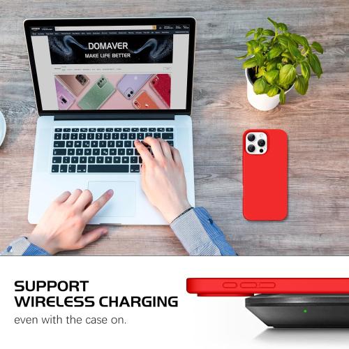 DOMAVER Case for iPhone 16 Pro Max 6.9'' Smooth Liquid Silicone Soft Gel Rubber Microfiber Lining Cushion Cover Shockproof Protective Phone Cases Compatible with iPhone 16 Pro Max - Red
