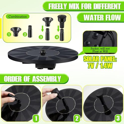 Solar Bird Bath Fountain for Outdoor, Solar Powered Hummingbird Water Fountain Pump Combo Set with 4 Water Patterns for Garden Yard Patio Lawn (Freestanding)