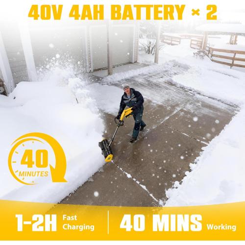 Litekon Cordless Snow Shovel, 40V | 13-Inch | 4.0-Ah High Power Brushless Snow Blower, Battery-Powered Snow Blower for Patio, Deck, Driveway (2 * 40V Battery & Quick Charger Included)