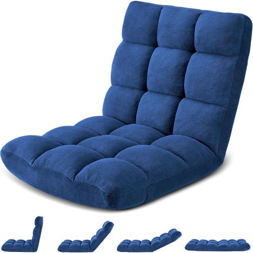 Avocahom Folding Floor Gaming Chair 14-Poistion Cushioned Adjustable Floor Lazy Sofa Chair w/Breathable Cotton & Skin-Friendly Velvet for Adults & Kids Perfect for Reading Gaming Meditating, Darkblue