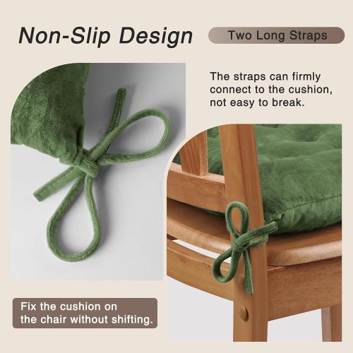OVOV 4 Pack Chair Cushions for Dining Chairs Soft Seat Cushions for Kitchen Desk Chairs Square Chair Pads with Ties (15.5x15.5 Green)
