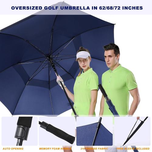 Golf Umbrella Large 62/68/72 Inch, Extra Large Oversize Double Canopy Vented Windproof Waterproof Umbrella, Automatic Open Golf Umbrella for Men and Women and Family.