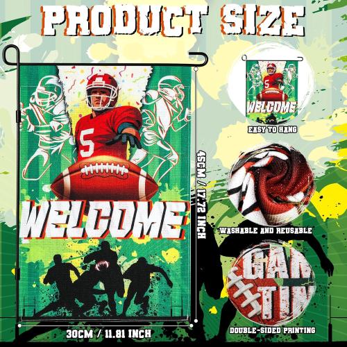 Boao 2 Pack Football Welcome Garden Flags 12 x 18 Inch Double Sided Burlap Football Garden Flag for Sport Themed Birthday Party Decorations Outside Welcome Yard Wall Door Sign Decor