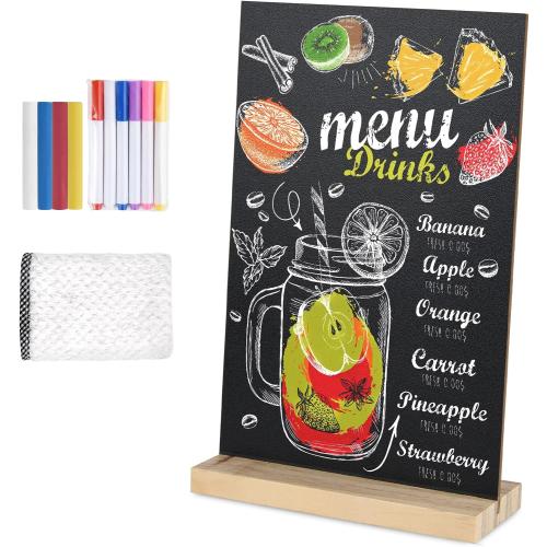 1 Pack Chalkboard 5.1x7.9 inch Small Chalkboard Sign with Wood Base Double-Sided Message Boards Menu Chalk Board Stand for Kitchen Wedding Bar Restaurant