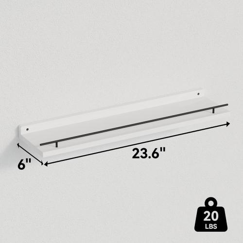 WOPITUES Floating Shelves 24 inch with Gold Metal Guardrail, Shelves for Wall Decor Set of 3, Wall Shelves for Bedroom, Bathroom, Kitchen, Living Room, Plants, Picture Frames, Art- Black and White