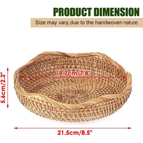Natural Rattan Tray Wicker Storage Bowls Hand Woven Basket Tray for Bread Fruit Key Round Fruit Baskets for Kitchen Entryway Tabletop Decorative Baskets Bowl